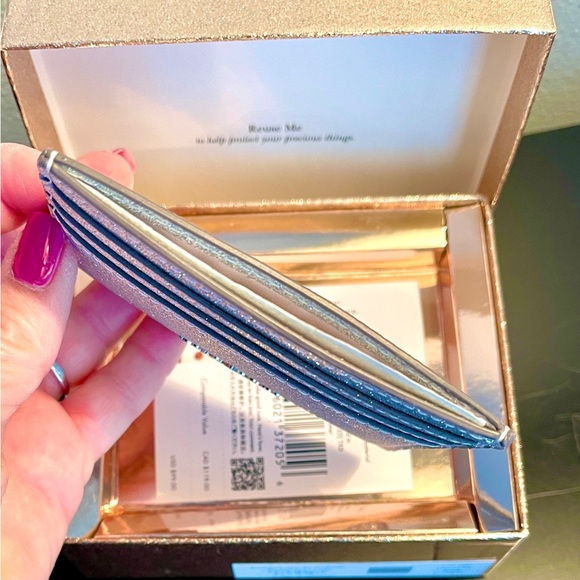 kate spade New w/Tags double sided Credit card case silver Glitter in gift box - Picture 7 of 11